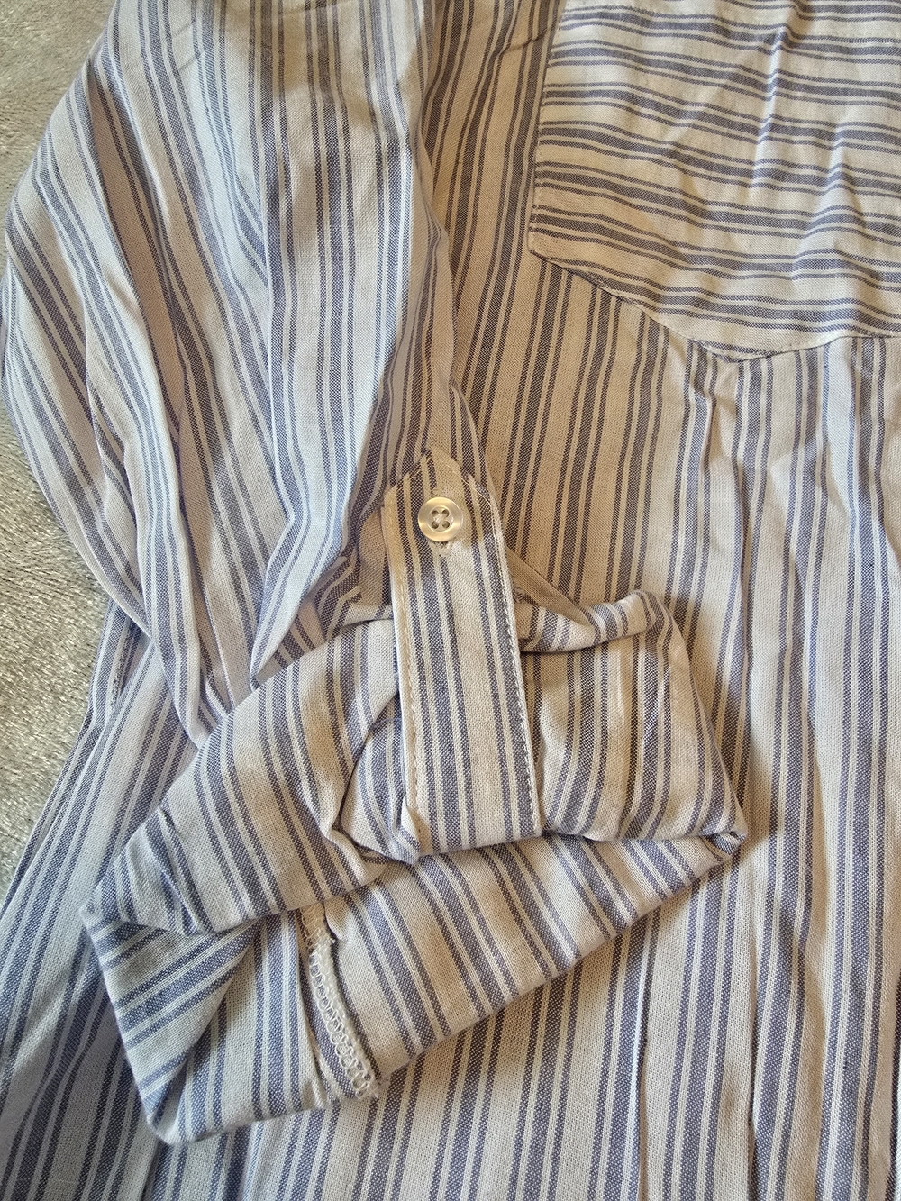 Light Blue & White Striped Button-Up Shirt. Light Weight - Picture 3 of 6